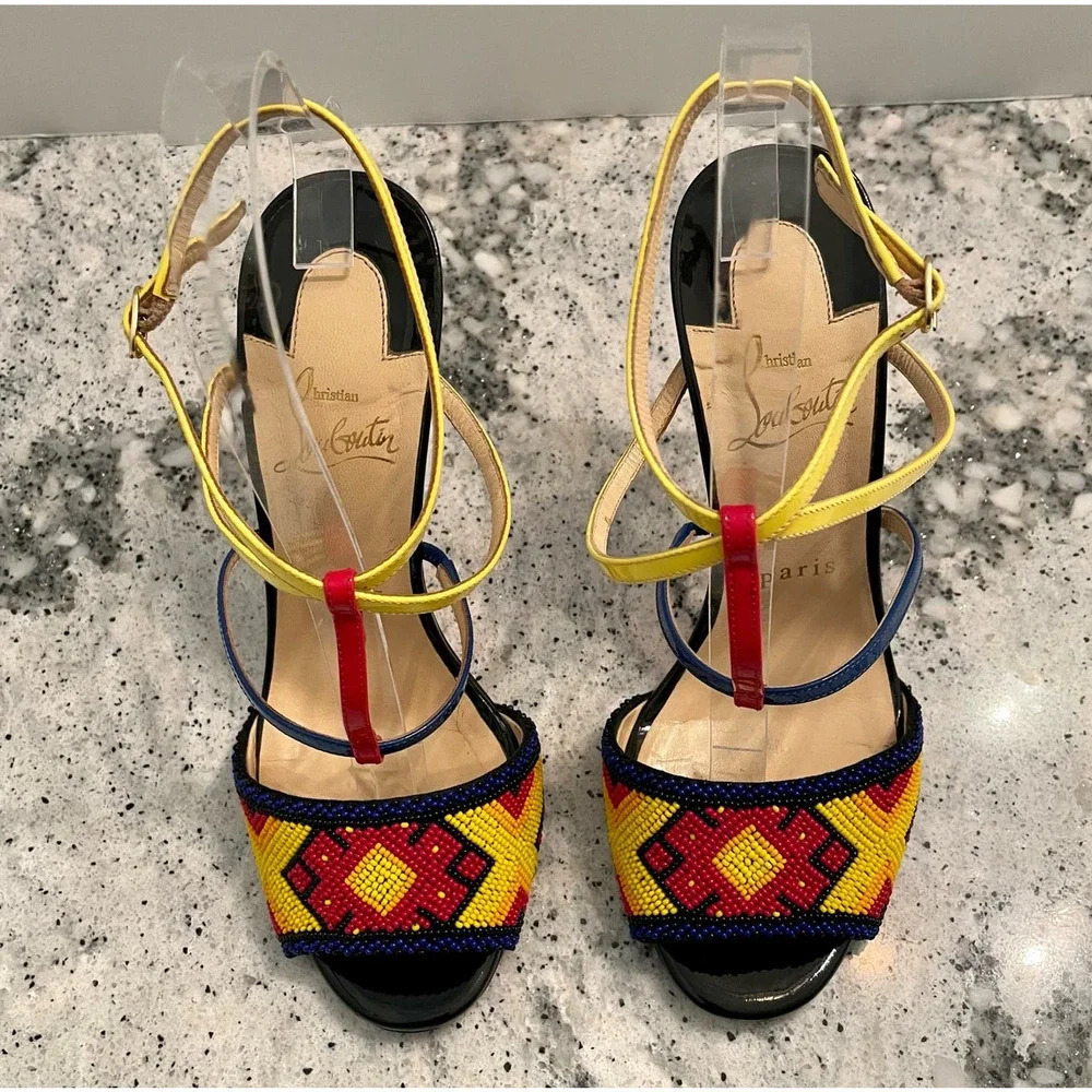 Christian Louboutin Tipika Sandals High Heel Beaded Leather Size 37 - Picture 2 of 13
